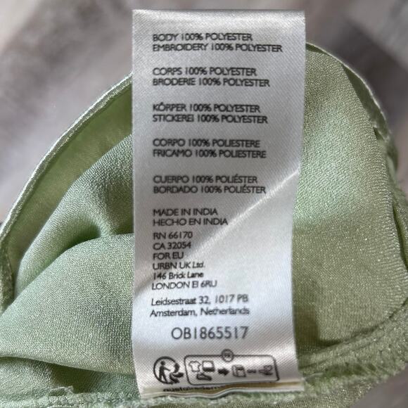 Urban Outfitters Chloe Satin Slip Dress Green Lace Trim Large - Picture 8 of 9